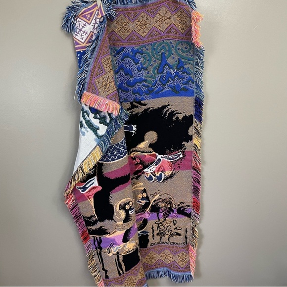 Vintage Crown Crafts Winter Tapestry Penguin Snowman blanket Throw - Picture 3 of 6